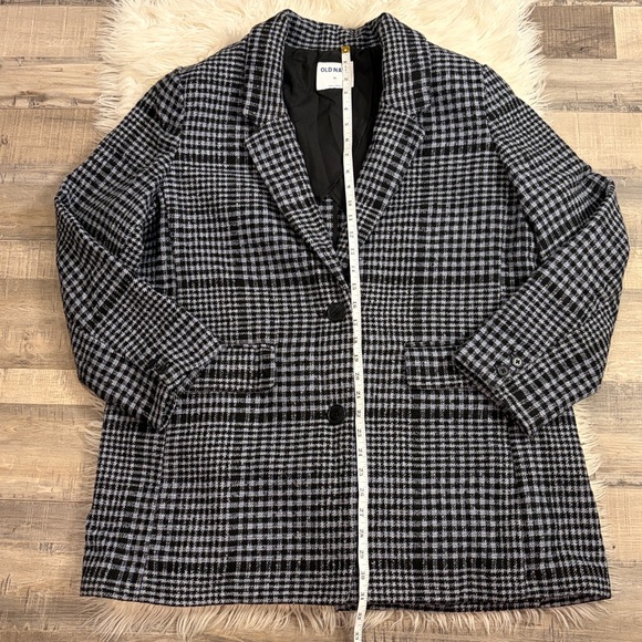 Old Navy oversized relaxed blazer jacket coat wool blend black plaid XL - Picture 8 of 11